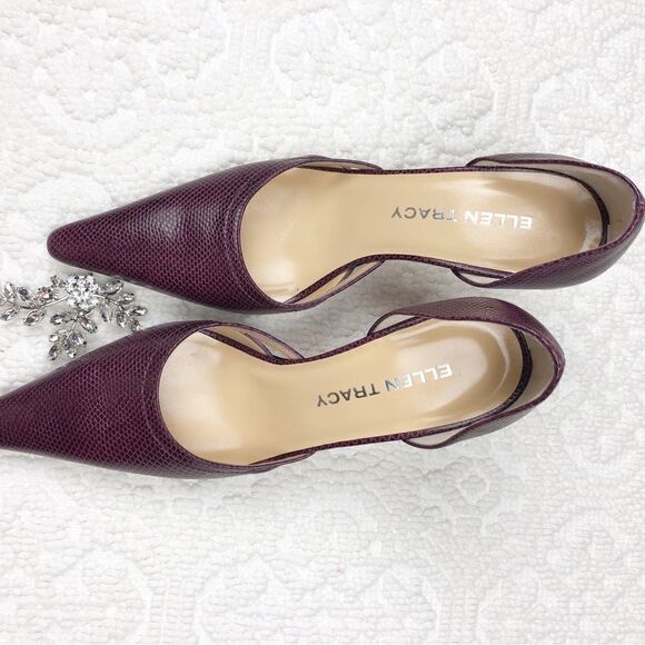 Ellen Tracy Shoes Heels Leather Snake Skin Purple 6 - Picture 3 of 7